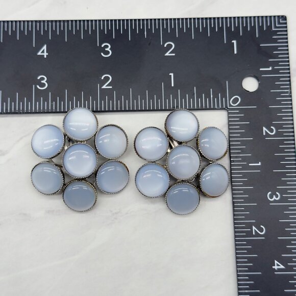 Vintage Moonstone Lucite Moonglow Clip-On Earrings Cluster Silver Tone NOTE - Picture 8 of 13